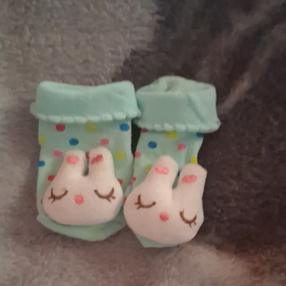 Cute Mint Green Bunny Baby Socks